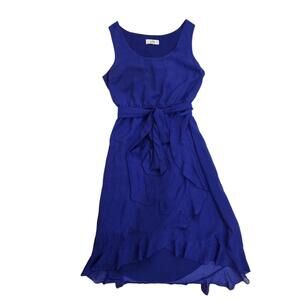 Belle Badgley Mischka Blue Hi Low Midi Ruffle Dress Size L No Size See Photos